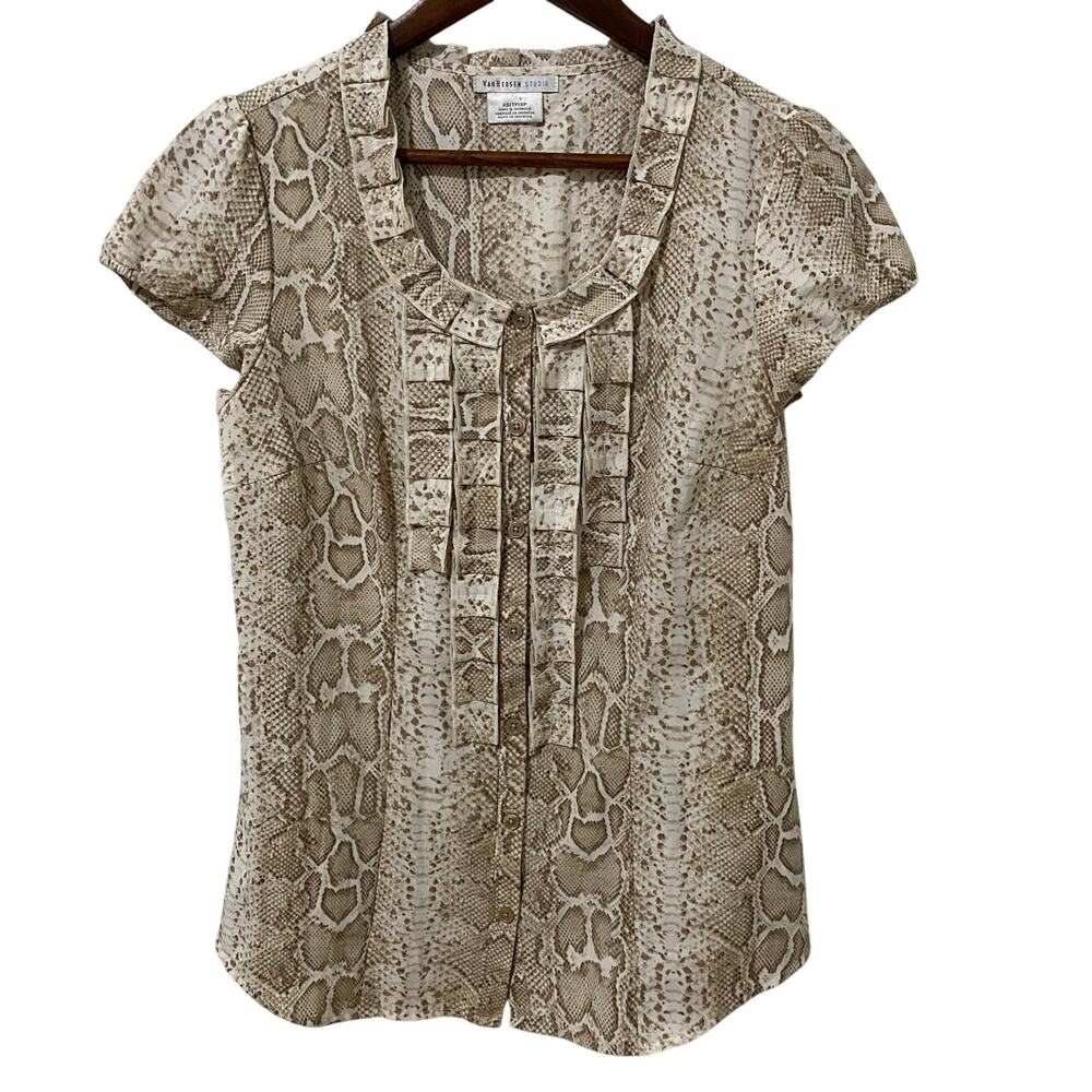 Van Heusen Studio Blouse Womens XS Snake Print Pintuck Cap Sleeve Y2K Top